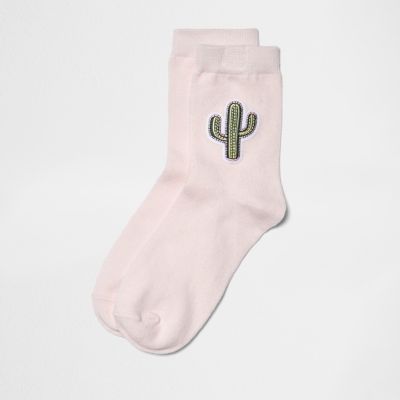 Pink cactus print socks